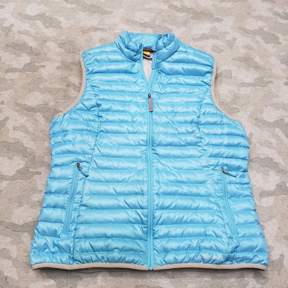 Eddie Bauer Puffer Vest Womens Large Trvex EB700 Blue Full Zip Pockets